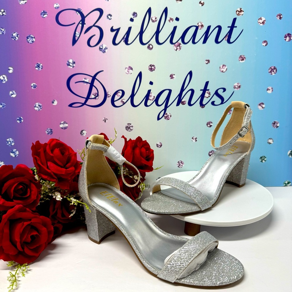 🩶SILVER GLITTER SANDAL HEELS